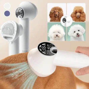 2-in-1 Low Noise Pet Hair Dryer for Dogs Cats 4-Gear with Slicker Brush&LED Display Intelligent Temperature Control Pet Supplies