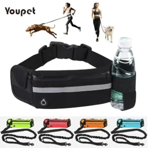 Dog Running Waist Leash Nylon Pet Leash with Waist Bag Retractable Elastic Belt Dog Traction Rope Reflective Belt Buckle
