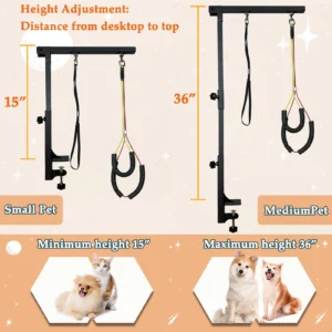 Dog Grooming Table Arm Height Adjustable Two No Sit Haunch Holder Three Section Design Suitable for Medium, Small Dogs, and Cats