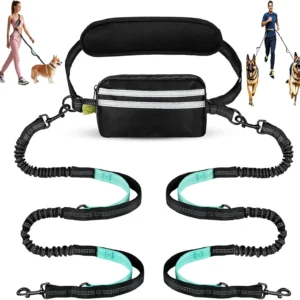 Hands Free Dual Dog Leash with Pouch for Medium & Large Dogs - Crossbody & Waist Leash for Dog Walking - No Pull, Tangle Free