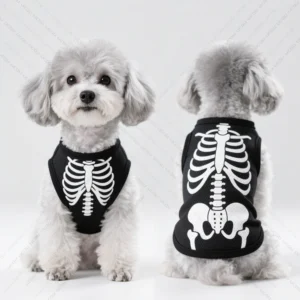 Halloween Pet Dog Clothing Dog Vest Skeletal Perspective Effect Pattern Essential Item For Cute Pets Quick Drying And Breathable
